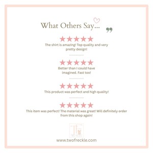 The image is a screenshot of a website called "TWofreckle.com", featuring a pink and white color scheme. The image contains text that describes the website, including a description of the website's design, a review of the website, and a quote from a customer. The image does not contain any text that is too long or repetitive, and it does not include any images that are too similar or indistinguishable.