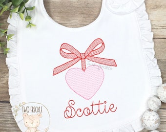 Girls Valentine’s Day Bib, Personalized Girls Bib, Embroidered Valentine’s Day Gown, Girls Valentines Bib, Girls Monogrammed Bib