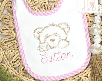 Personalized Teddy Bear Embroidered Baby Bib: Nursery Theme