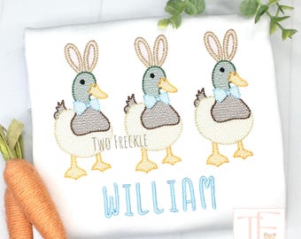 Personalized Boys Easter Shirt - Mallard Duck and Bunny Embroidery