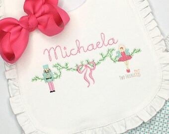 Pink Nutcracker Baby Bib, Sugar Plum Fairy Christmas Design