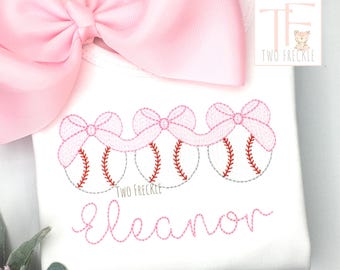 Girls Baseball Embroidered Shirt: Sister Trio with Bows, Personalized