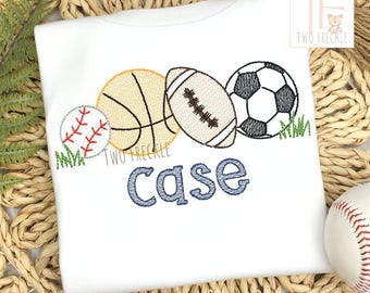 Embroidered Sports Balls Shirt: Football, Baseball Bodysuit