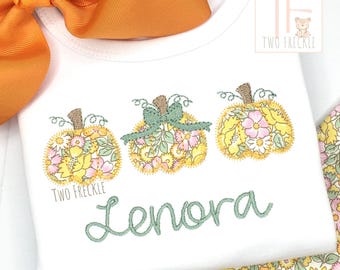 Floral Pumpkin Trio Shirt: Pink Fall Tee with Bow Detail