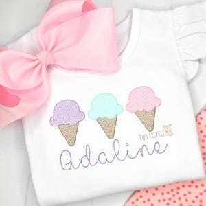 Ice Cream Trio Embroidered Shirt, Summer Ice Cream Shirt, Girls Ice Cream Cone Shirt, Baby Bubble, Or Baby Bodysuit