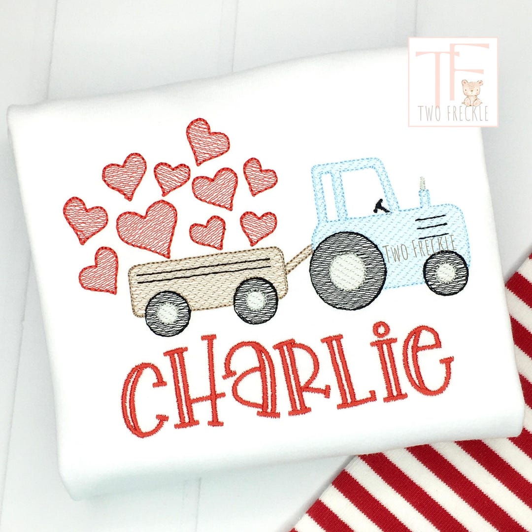 Claire & Charlie Boys Blue Striped Shirt - Appliqué Farm Barn & Tractors