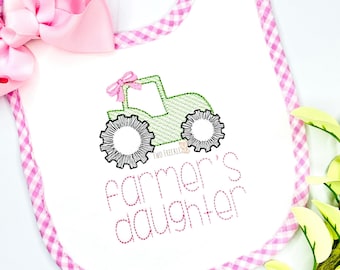 Babero de bebé "Hija de granjero", bordado con tractor