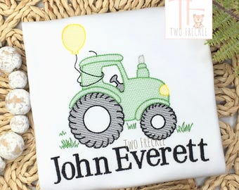 Boys Birthday Shirt: Farm Tractor with Balloon Embroidery (Kids' Tee)