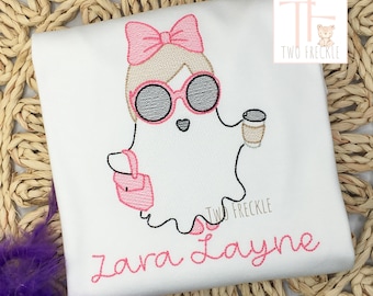 Girls Halloween Embroidered Ghost Shirt - Diva Design