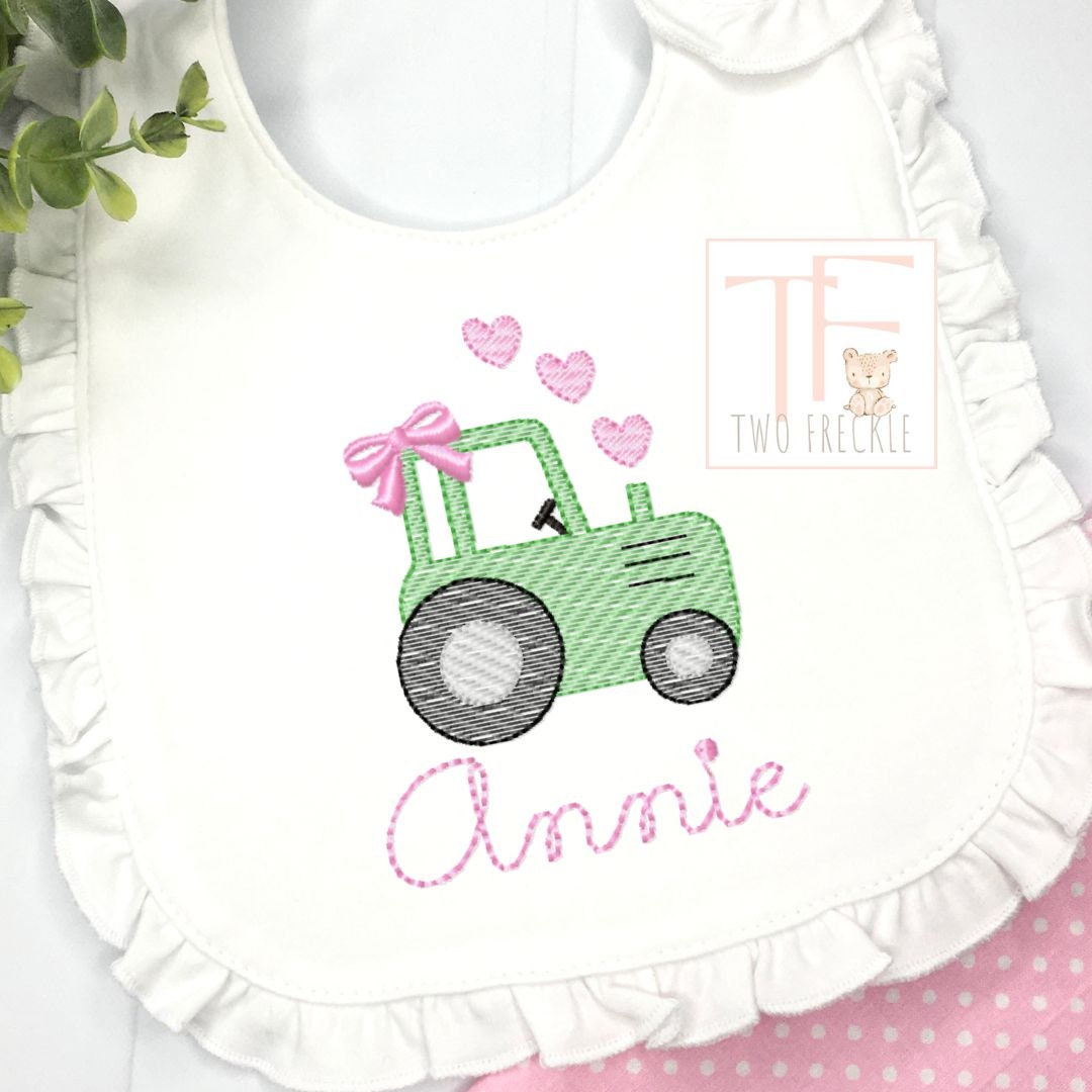 Girls Tractor Valentines Day Bib Baby Girl Farm Bib And Burp Cloth