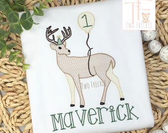 Lucky Buck Birthday Shirt: Embroidered Applique, Personalized Boys Outfit