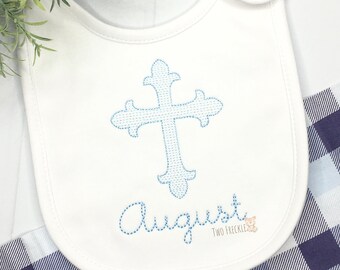 Babero de Dedicación para Bebé, Cruz Bordada, Personalizado (Niños)