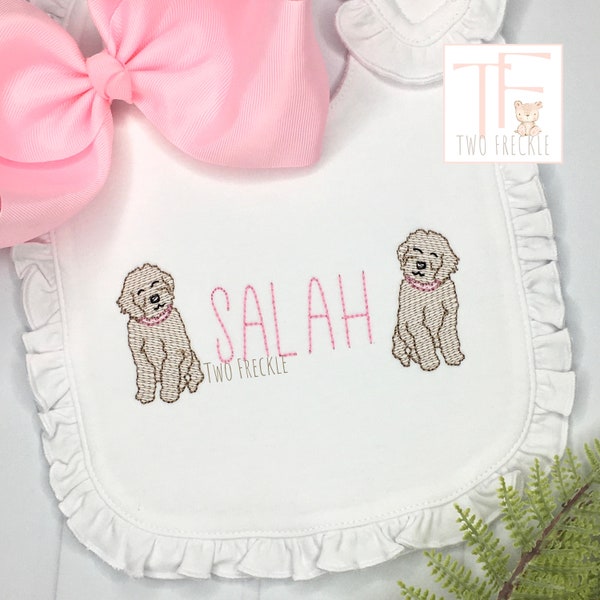 Golden Doodle Bib, Personalized Doodle Dog Bib, Baby Doggie Bib, Doodle Shirt, Puppy Burp Cloth, Boy Personalized Bib and Baby Gown