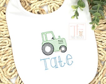 Babero de tractor personalizado para bebé: regalo bordado para niño de granja