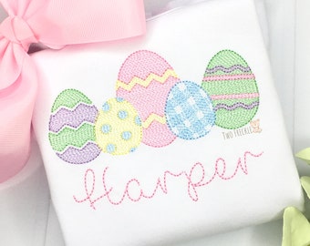 Girls Embroidered Easter Shirt, Sketch Easter Eggs Shirt, Easter Egg Hunt Shirt, Bodysuit, or Bubble