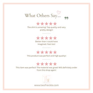 The image is a screenshot of a website called "TWofreckle.com", featuring a pink and white color scheme. The image contains text that describes the website, including a description of the website's design, a review of the website, and a quote from a customer. The image does not contain any text that is too long or repetitive, and it does not include any images that are too similar or indistinguishable.