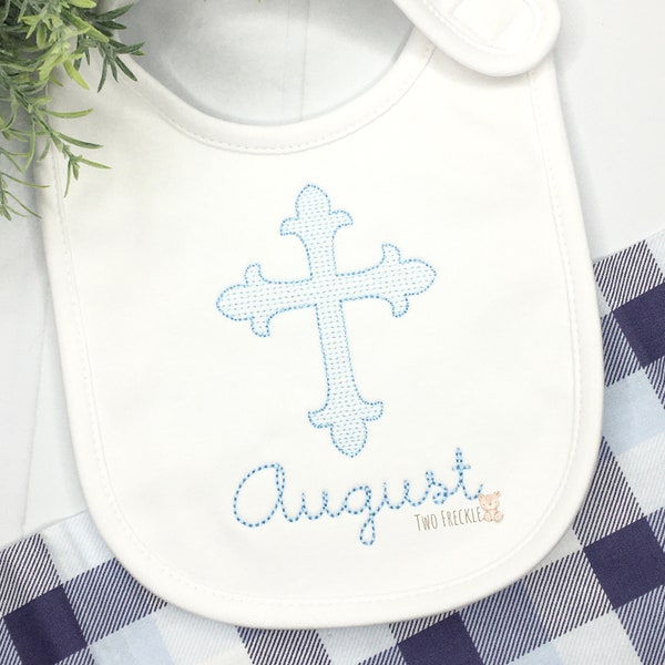 Baby Dedication Bib, Boys Christening Bib, Monogrammed Cross Burp Cloth, Embroidered Cross Baby Boy Gown, Baptism Bib