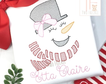 Girls Embroidered Snowman Shirt, Winter Christmas Design (100% Cotton)