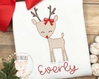 Woodland Reindeer Shirt, Girls Christmas Reindeer Shirt, Girls Christmas Shirt, Embroidered Christmas Romper, Bodysuit