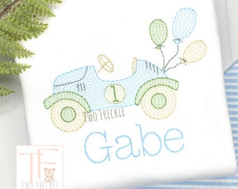 Vintage Race Car First Birthday Shirt, Embroidered Bodysuit or Bubble
