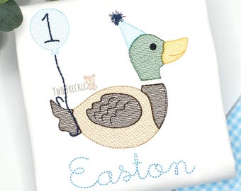 Embroidered Duck Birthday Shirt: Personalized Applique, Boys Romper