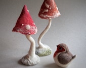 NEEDLE FELTED Toadstool sculpture - red textile toadstool- textured fungi - felt mushroom - home decor - christmas - woodland ornaments - UK
