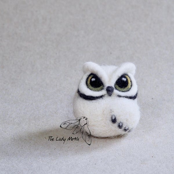 needle felted OWL by The Lady Moth - miniature owl - white owl - horned owl - mini owl - cute owl - tiny owl - UK