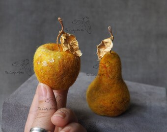 Pear & Apple - set of 2 - needle felt ornaments by The Lady Moth