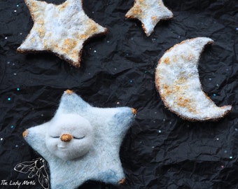 Bright Star - set of 4 needle felt ornaments by The Lady Moth