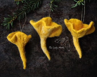 Chanterelle mushroom ornament - felted wool decoration by The Lady Moth