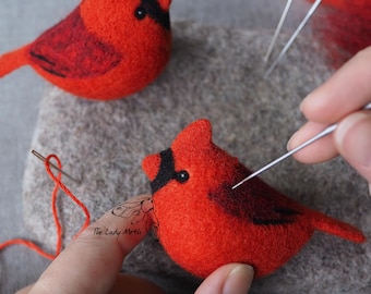 Red Cardinal ornament - VIDEO TUTORIAL by The Lady Moth - bird needle felting instructions