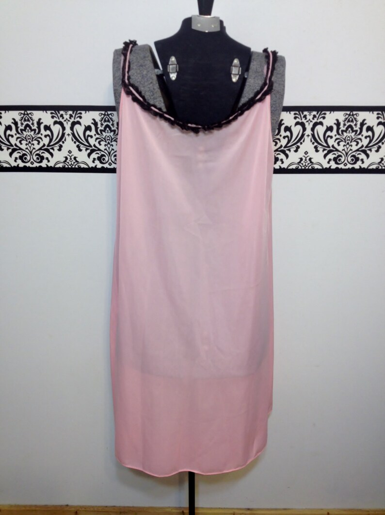 Mad Men Nightgown Vintage Pink Negligee Pin Up Lingerie 1960/'s Tangerine Pink with Black Lace Baby Doll Nightie Large XL