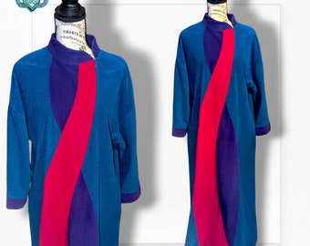 Vintage 70s Vanity Fair Velour Teal Colorblocked Zip Nightgown