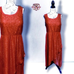 Vintage Y2K Metallic Wetlook Red Lace High Low Party Dress, XL