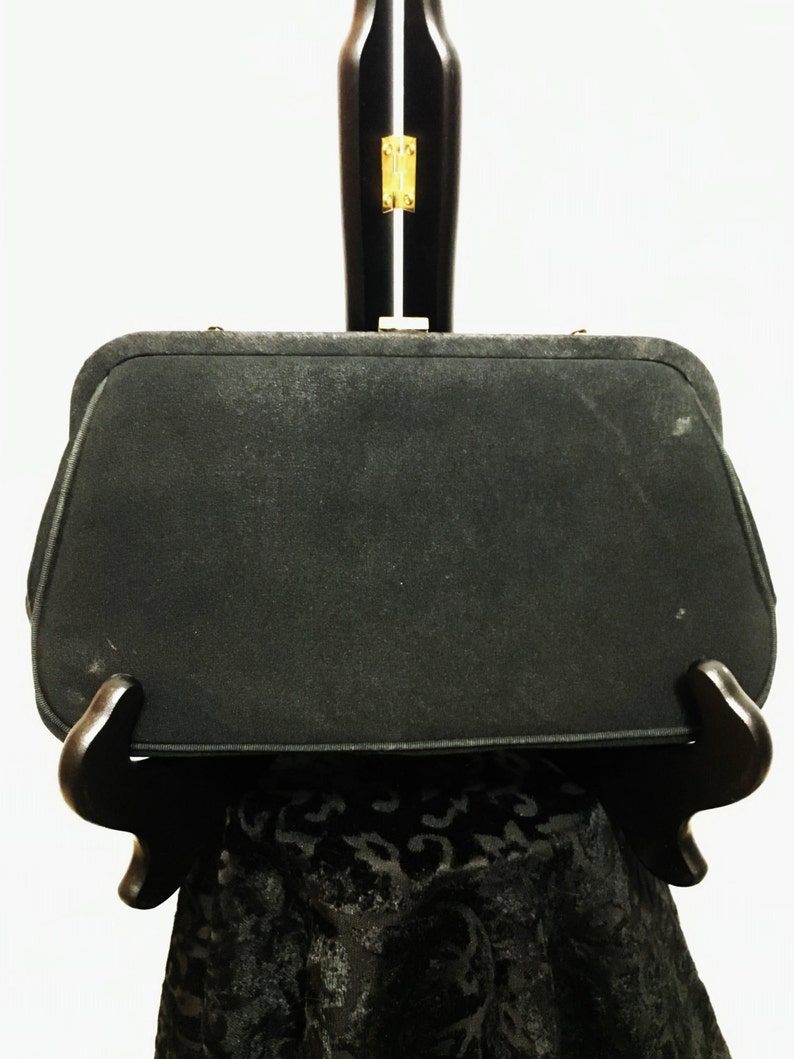 1950's Black Purse by Garay, Vintage 1950's Black Clasp Purse, 50's Black Fabric Clutch, Vintage Black Fabric Clutch , 50s Black Garay Purse image 2