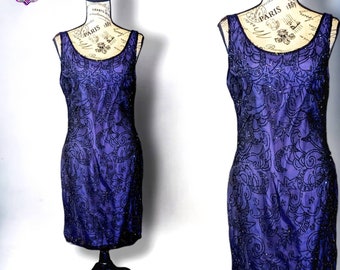 Vintage Laurence Kazar Purple Beaded Silk Special Occasion Dress