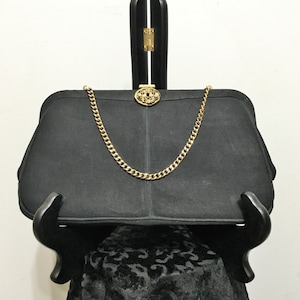 1950&#39;s Black Purse by Garay, Vintage 1950&#39;s Black Clasp Purse, 50&#39;s Black Fabric Clutch, Vintage Black Fabric Clutch , 50s Black Garay Purse