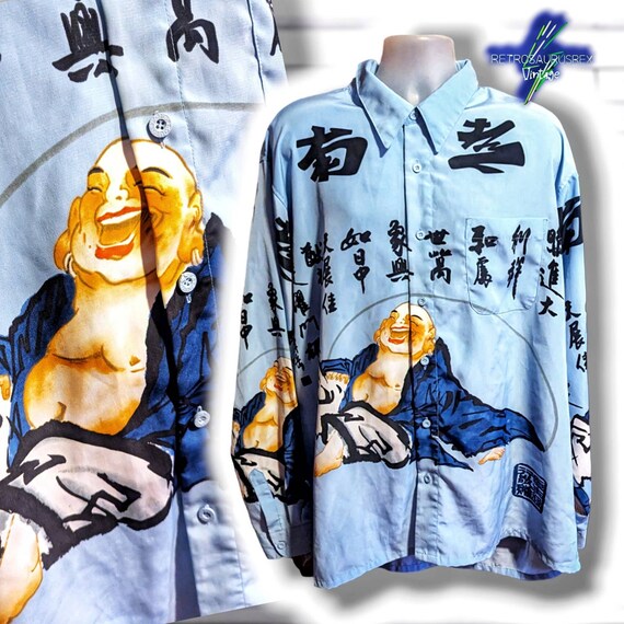 Vintage 90s South Pole Asian Buddha Long Sleeve Collared Shirt 2X Etsy