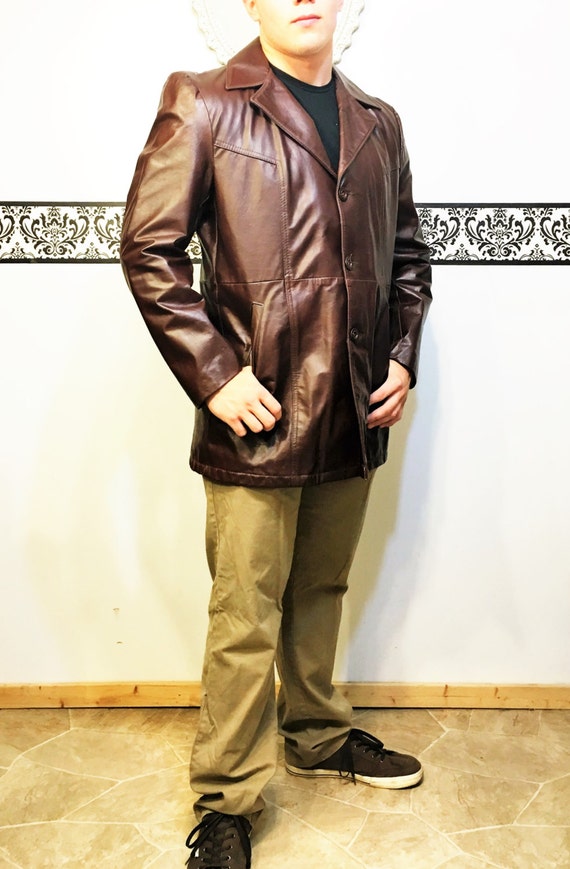 1960 S Men Leather Hipster Jacket Size 44 Large Image 0