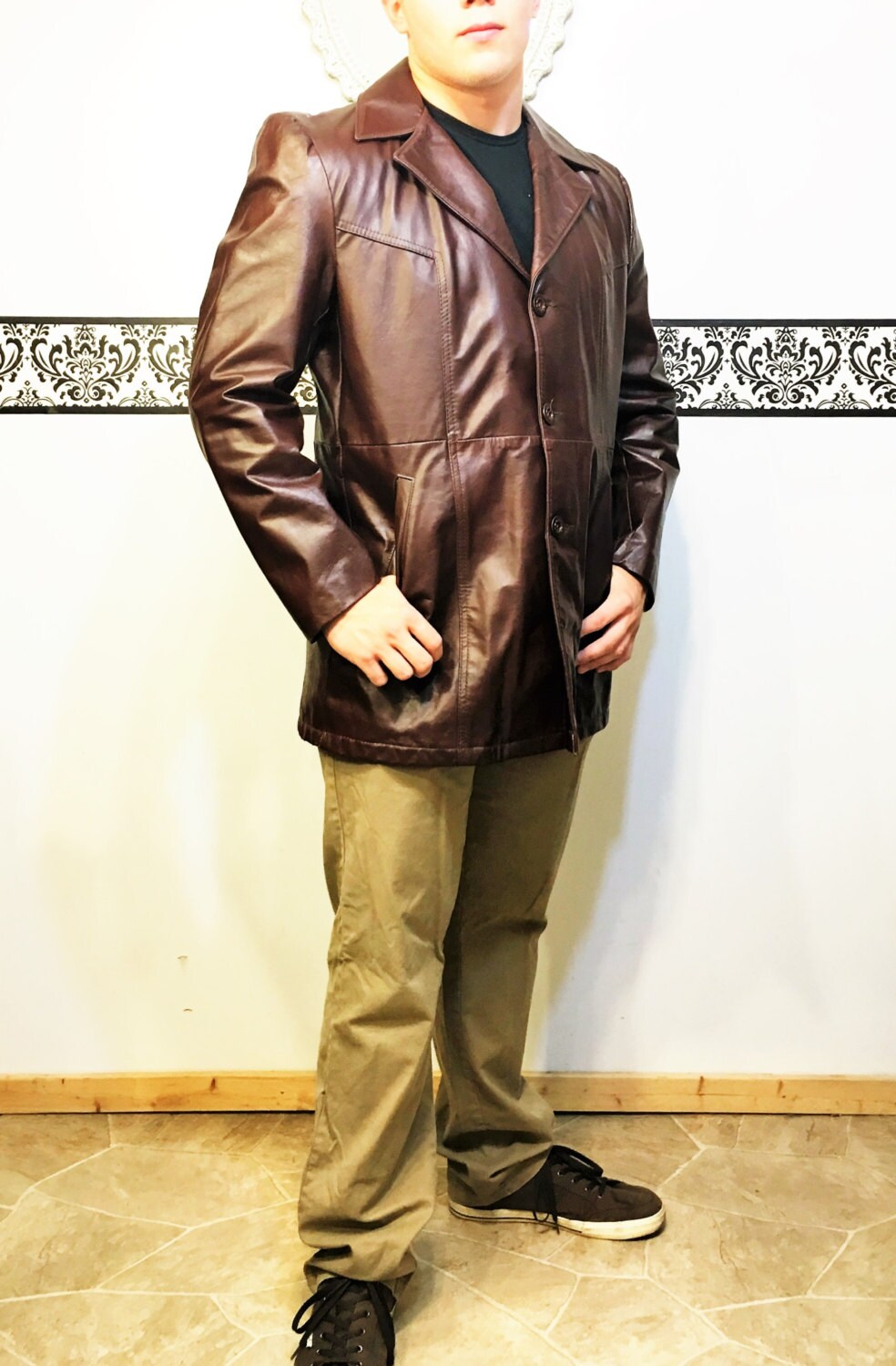 1960's Men's Leather Hipster Jacket Size 44 Large / | Etsy