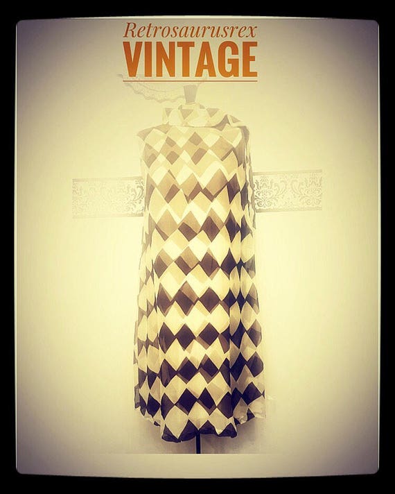 1960’s Chevron Chiffon Trapeze Dress by Five Past