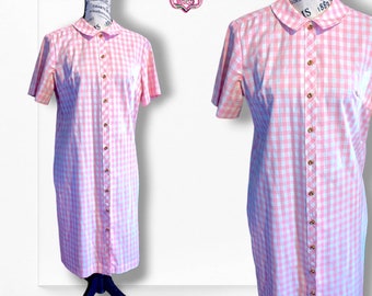 Vintage 1950's Pinup Pink Gingham Check House Dress