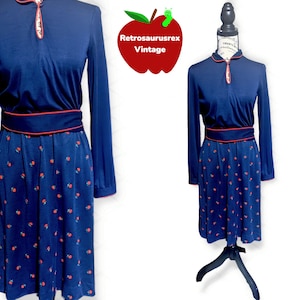 Vintage 70s Twee Apple Print Back to School Secretary Dress
