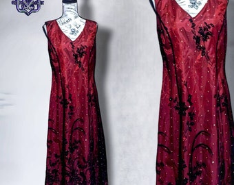 Vintage 90s Goth Vamp Burgundy Red Black Lace Party Dress