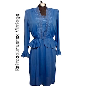 1950&#39;s Rockabilly Periwinkle Blue Spaghetti Strap Dress & Peplum Jacket,Size Small,  Vintage 1960&#39;s Blue Peplum Jacket and Pin Up Dress