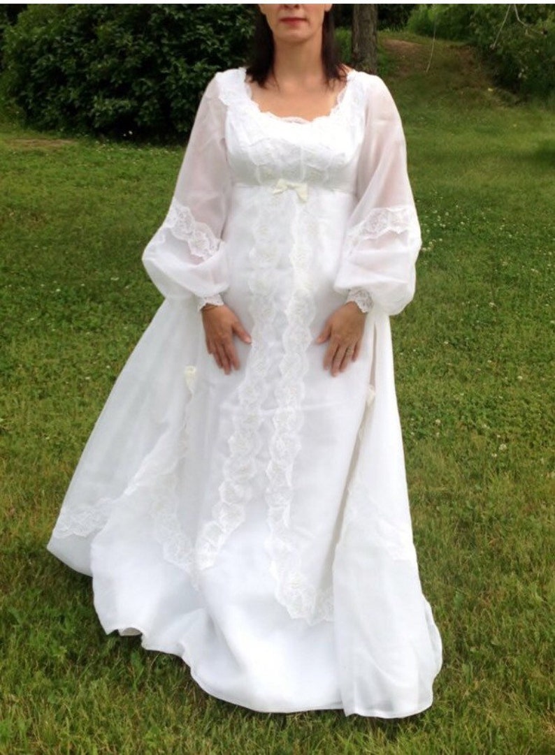 1960�s Boho Empire Waist Wedding Gown &amp; 10 Foot Veil by Etsy