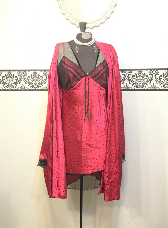 1980's Cherry Red Polka Dot Pajama Set by Californ