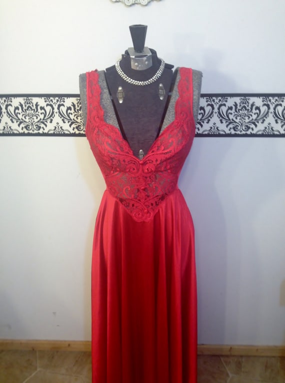 1960's Red Olga Floor Length Bombshell Nightgown,