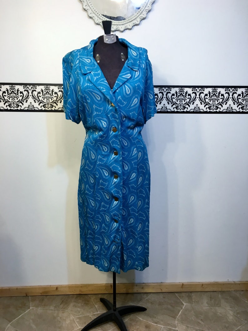 Vintage 1960/'s Paisley Grunge Dress Size 16 18 XL Plus Size 60/'s Mod Dress 1960/'s Electric Blue Paisley Hipster Dress by Mary Roberts
