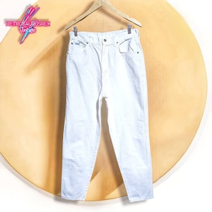 Vaqueros mom de tiro alto estilo retro chic de los años 80, color blanco, talla 16